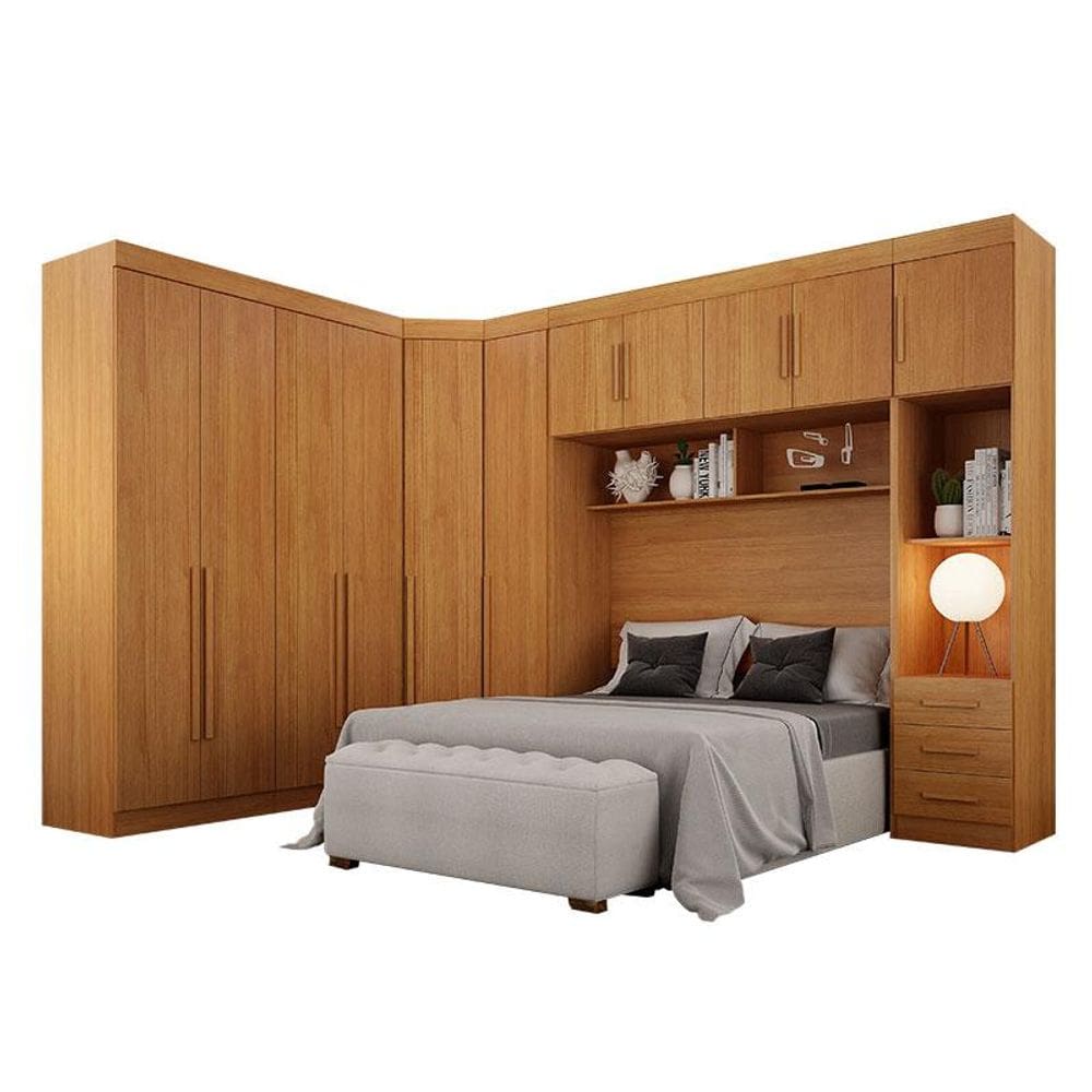 Quarto de Casal Modulado 11 Portas Orion Cinamomo - Leifer Móveis