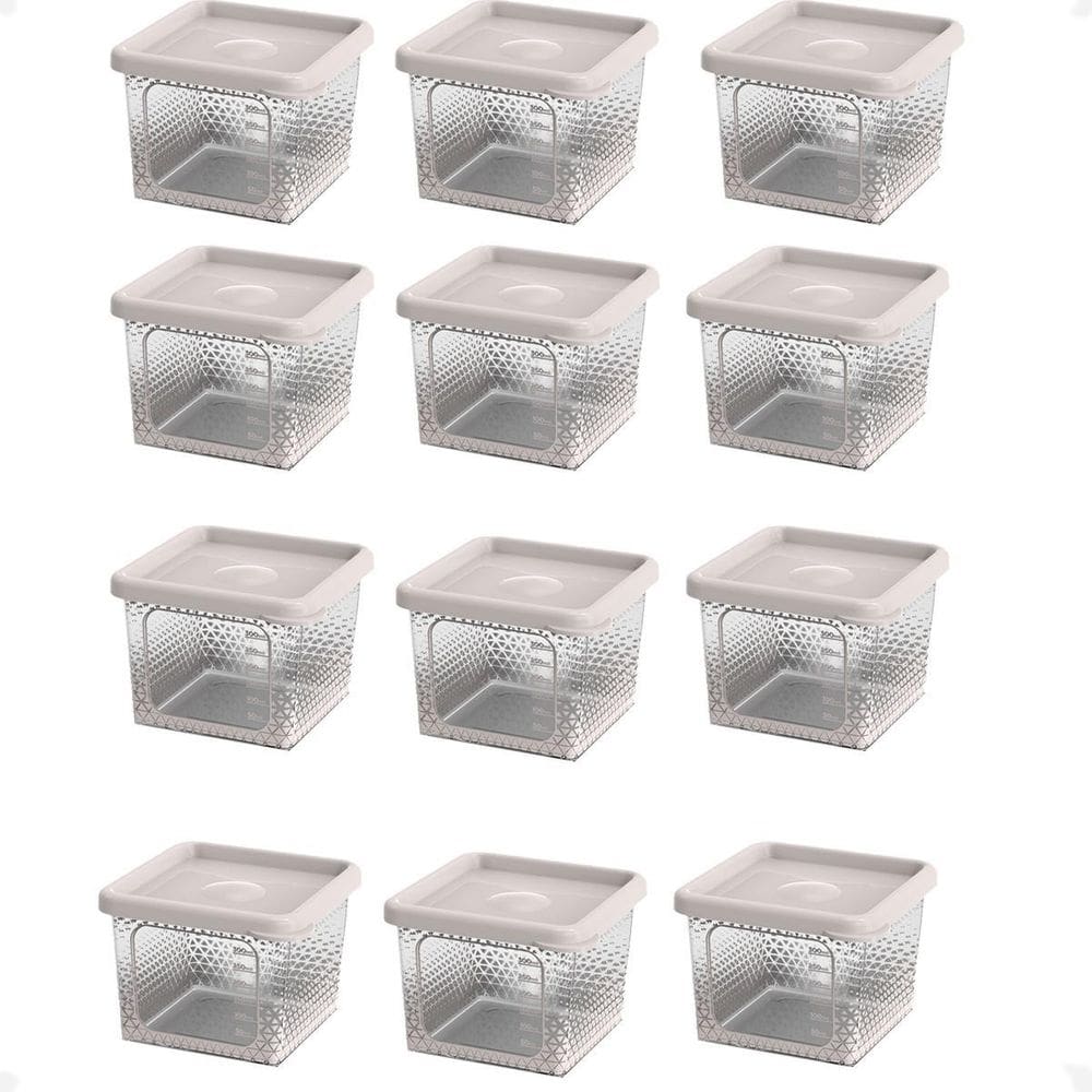 12 Pote Para Alimentos Transparente Prisma 430Ml Com Tampa