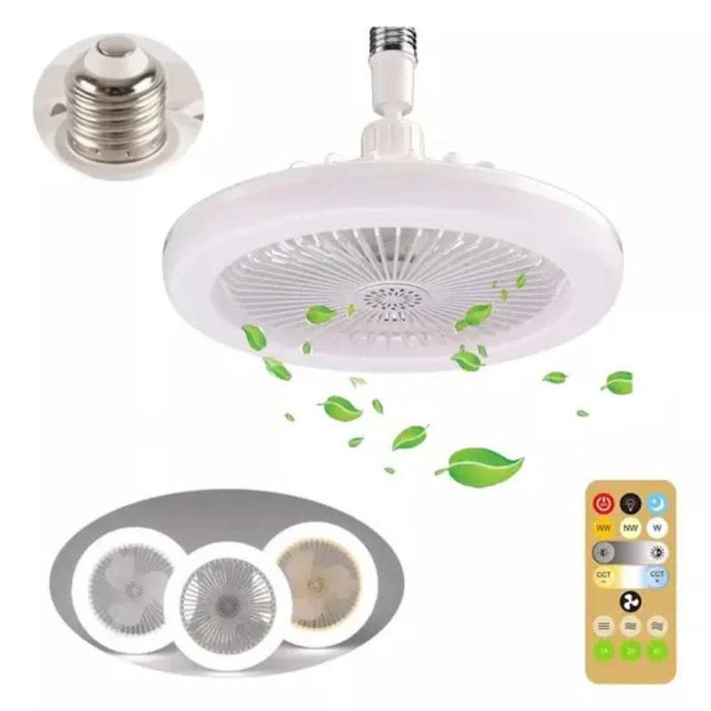 Ventilador Teto Lâmpada Led E Controle Remoto Branco E Cinza