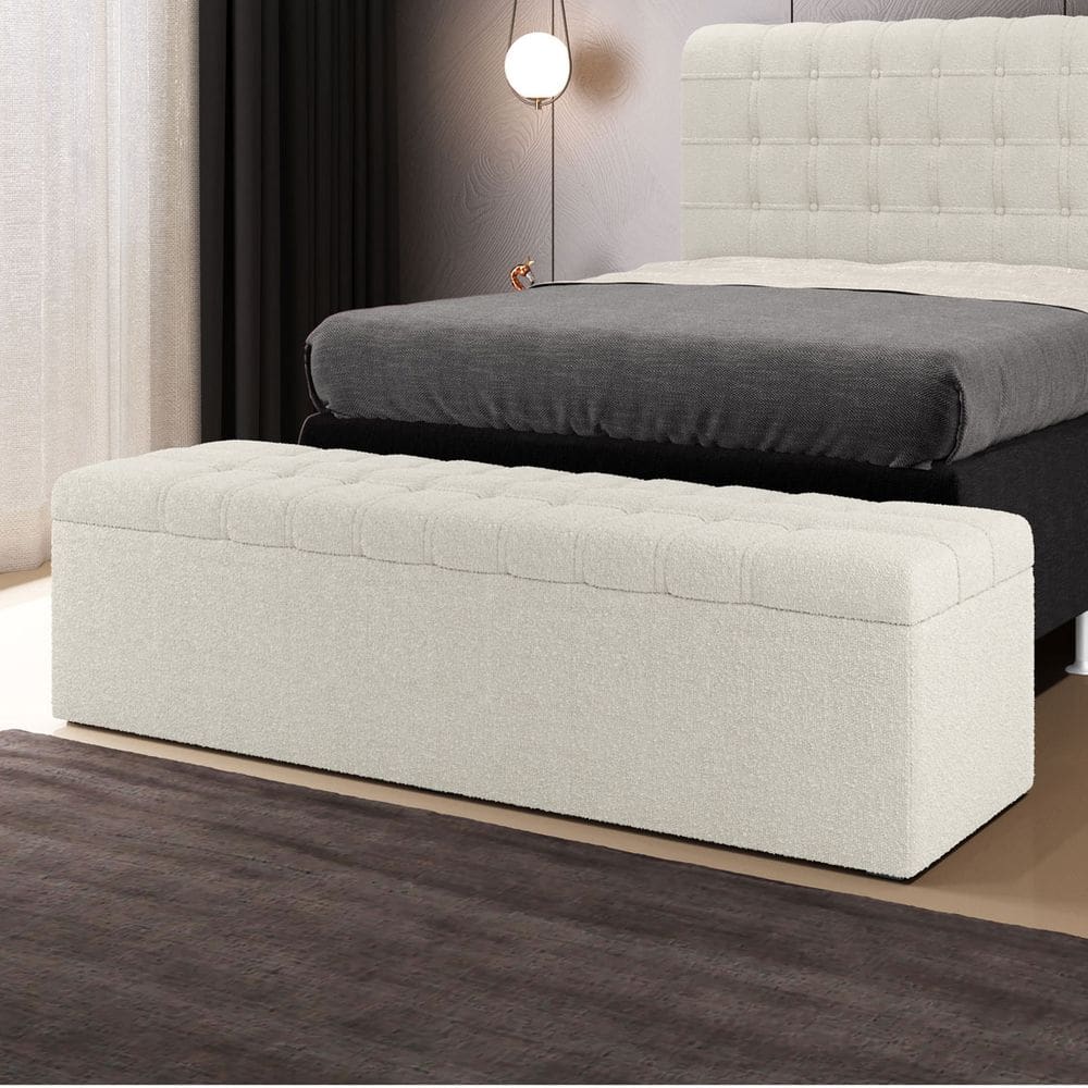 Calçadeira Baú Alpha Para Cama de Casal King 195cm no Tecido Bouclê - Conforto e Elegância Aradecor