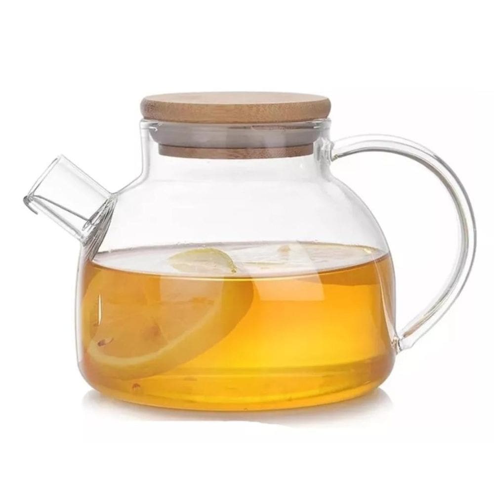 Chaleira Bule Vidro Resistente Fogo Tampa Bambu 1,5L