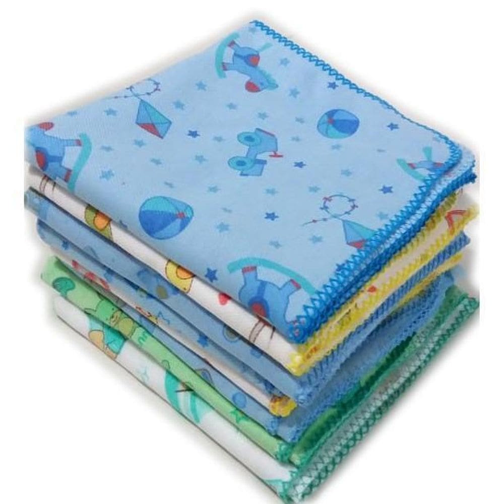 Cueiro Flanelado Estampado 80X80Cm Com Crochê Azul