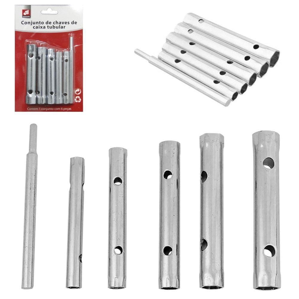 Jogo Chave Vela Caixa Tubular Com 5 Pecas + Barra Extensora