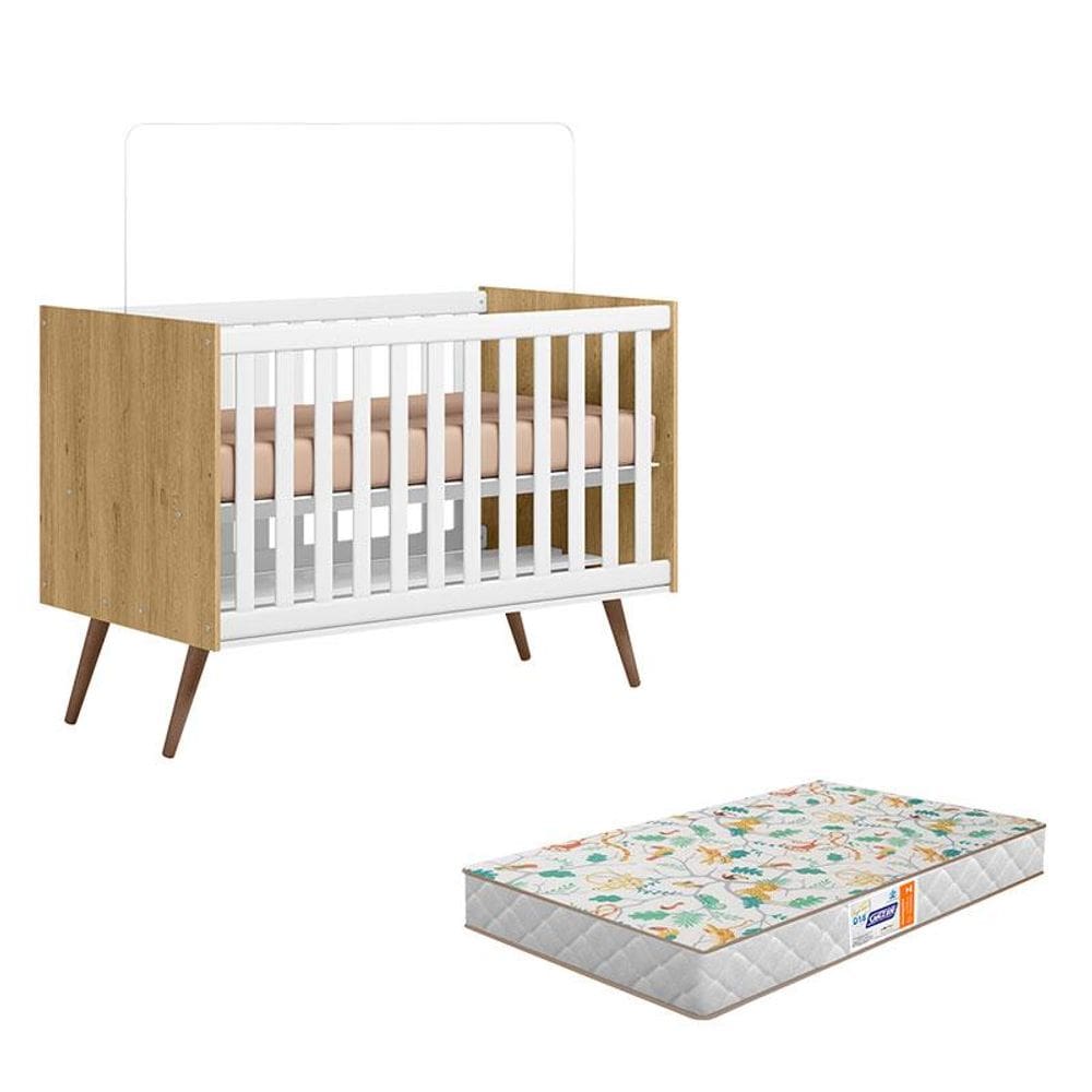 Berço Americano Q Encanto 3820 Retrô Freijó TOQ Branco Acetinado com Colchão Gazin- Qmovi