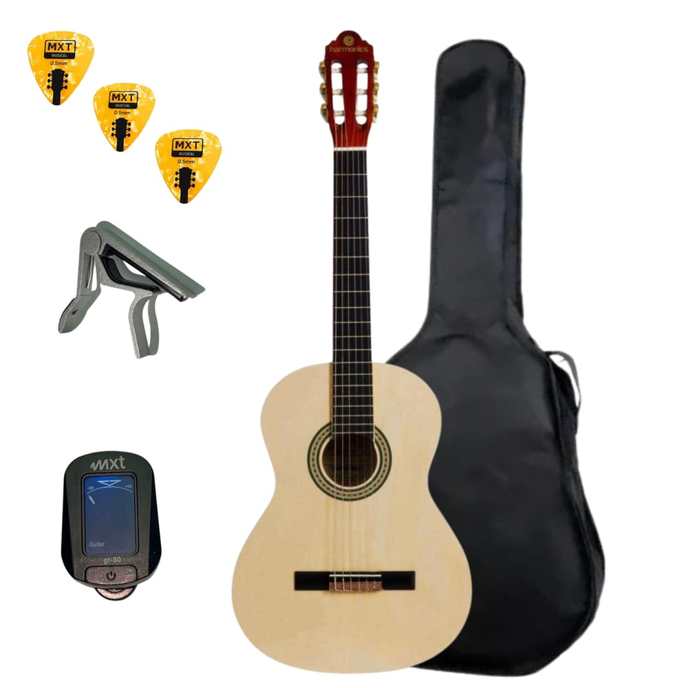 Kit Violão Iniciante Harmonics Gna-111 Nylon Clássico C/Bag + Afinador Capotraste Palheta