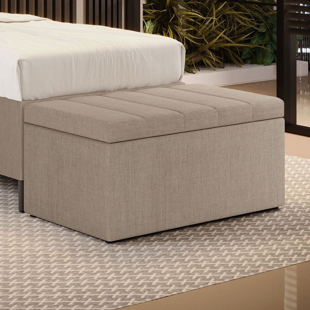 Calçadeira Baú Navi Para Cama de Solteiro 90cm no Tecido Linho - Conforto e Elegância Aradecor