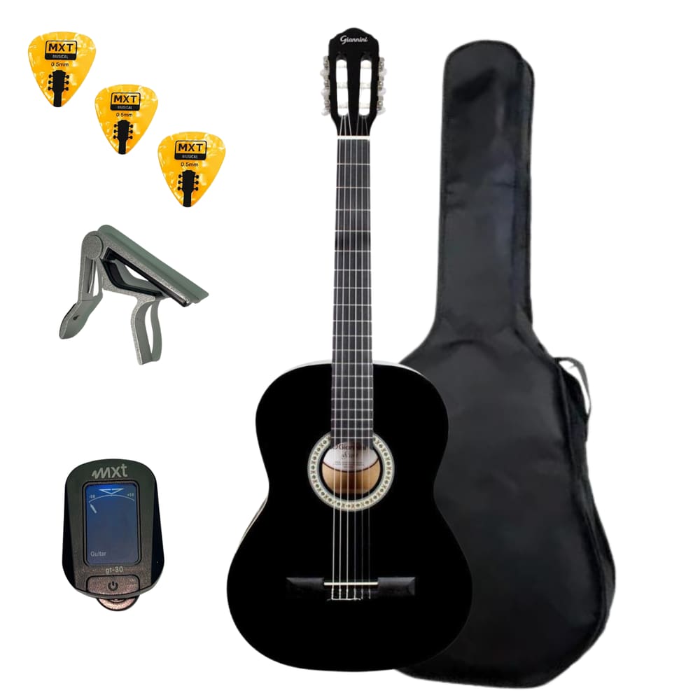 KIT VIOLÃO INICIANTE GIANNINI CLÁSSICO START ESTUDO N-14 C/BAG PALHETA + Capotraste Afinador