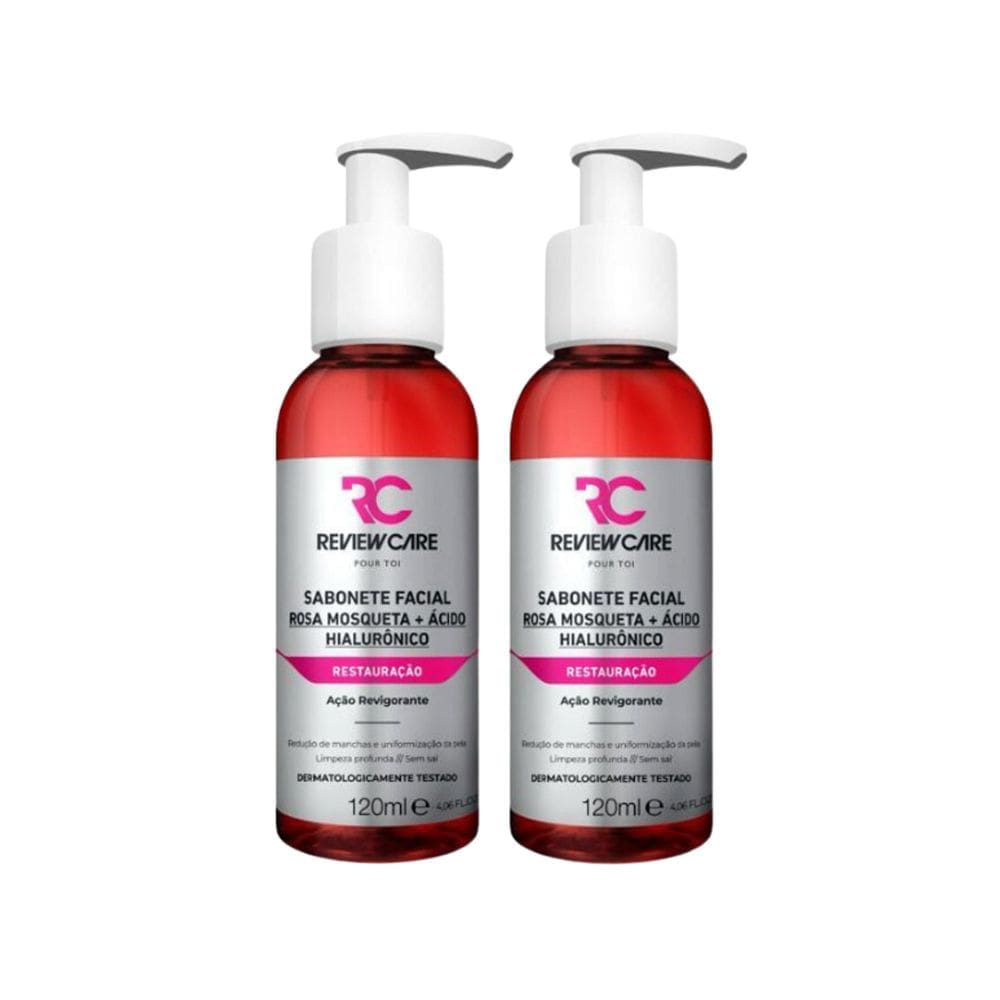 Kit 2 Sabonete Facial Review Care Rosa Mosqueta e Ácido Hialurônico Restauração 120ml