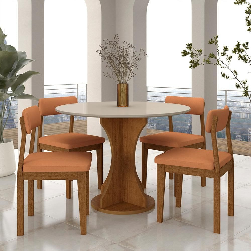 Mesa Redonda Cosença Com 4 Cadeiras Estofadas Fre/off/s.terracot - M.a