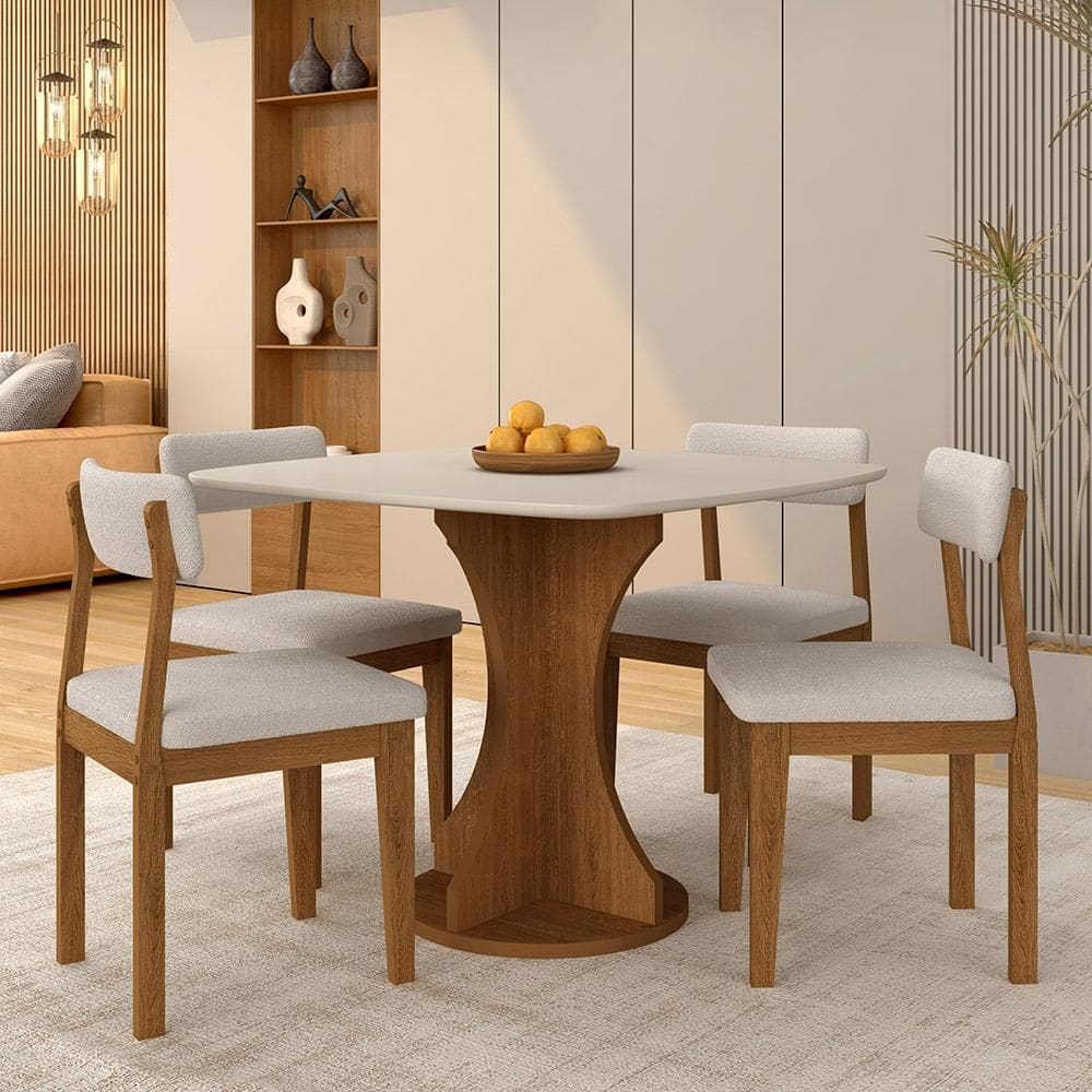 Mesa De Jantar Tampo Orgânico Marshall + 4 Cad. Fre/off/bouclé - M.a