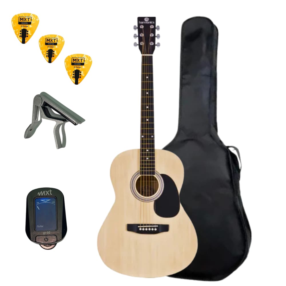 KIT Violão Iniciante Harmonics Gs-11 Aço C/Bag Viasom C101 + Afinador Capotraste