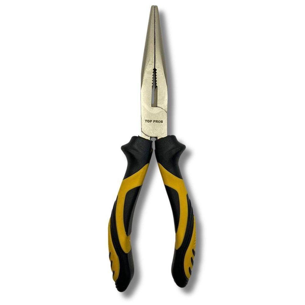 Alicate Bico Longo Reto 8 Meia Cana Niquelado Aço Carbono