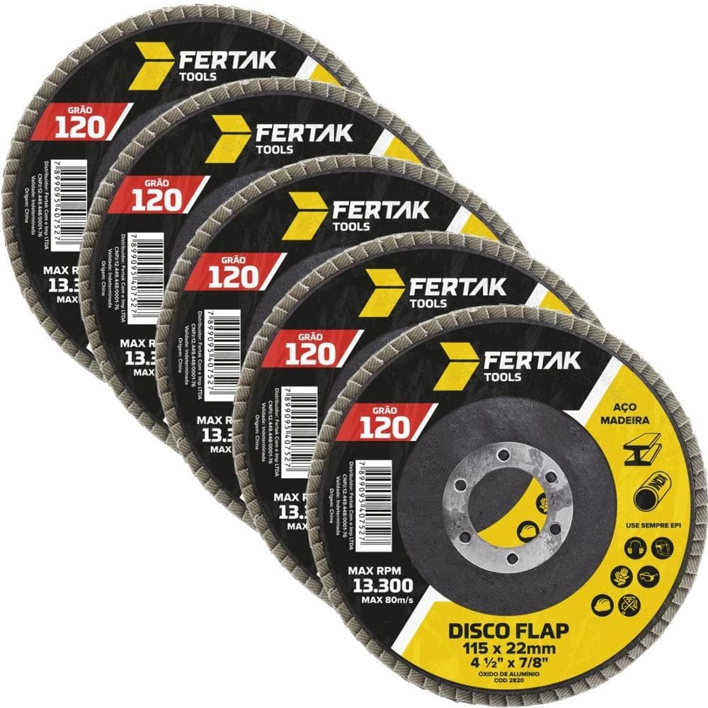 Disco Lixa Flap 115Mm Grão 120 Madeira Aço Desbaste 05 Un
