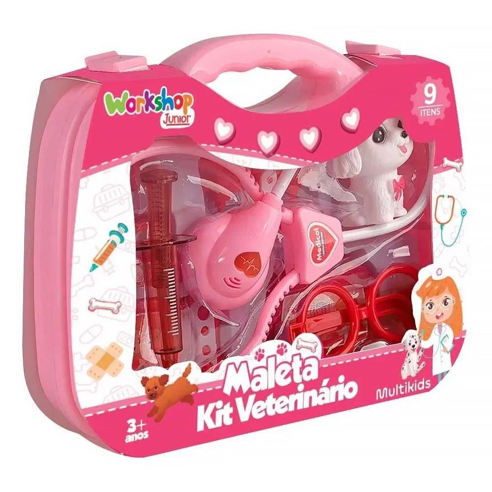Maleta Workshop Jr Veterinária com 9 pçs Rosa BR2007 - Multikids