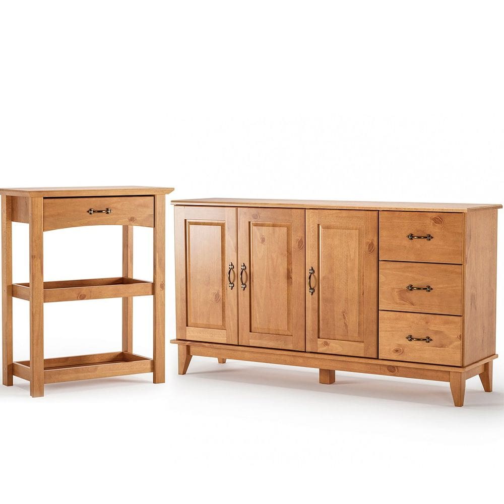 Kit Balcão Buffet 3 Portas e Aparador 100% Madeira Rústica Belaine