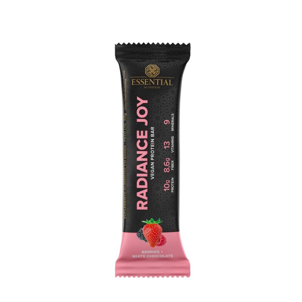 Barra de Proteína Essential Radiance Joy 10g de Proteína Frutas Vermelhas com Cobertura de Chocolate Branco 50g