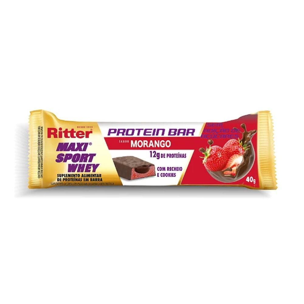 Barra Proteica Ritter Maxi Sport Whey Morango 12g de Proteína 40g