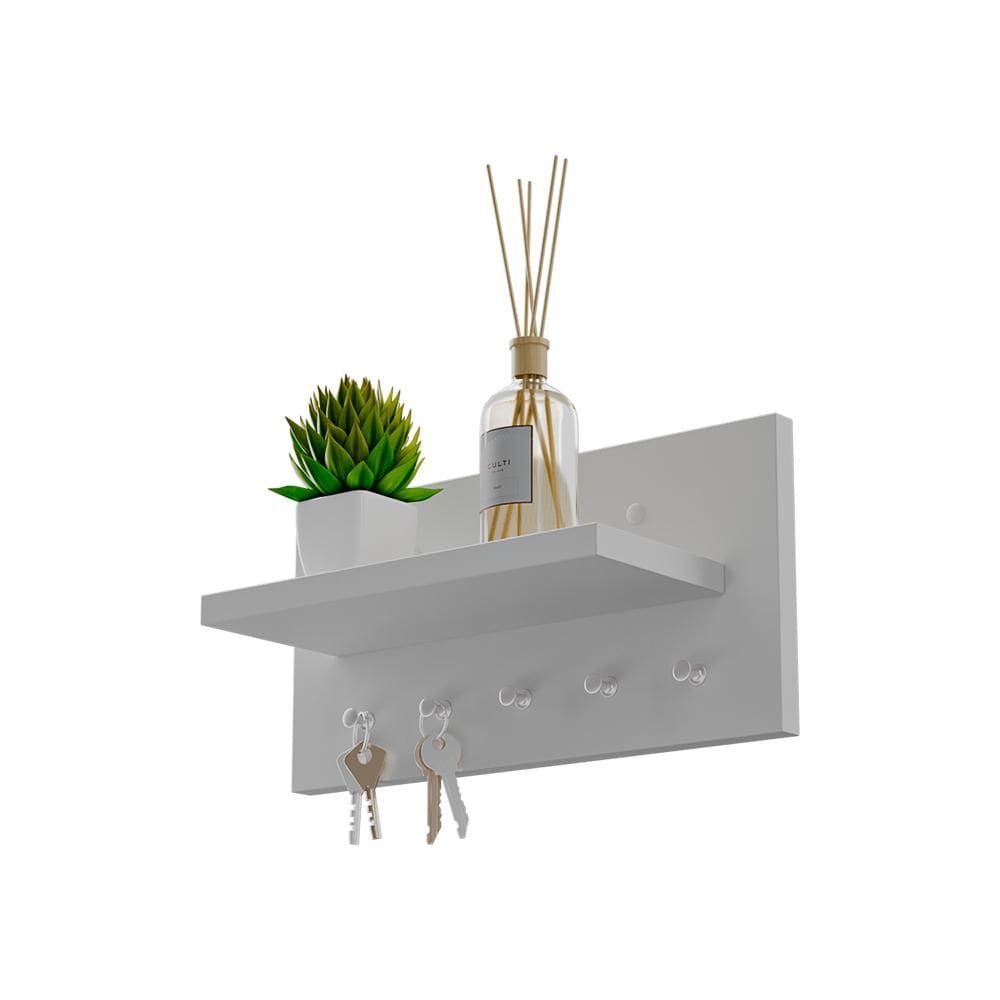 Porta Chaves Minimalista de Parede com 5 pinos Branco