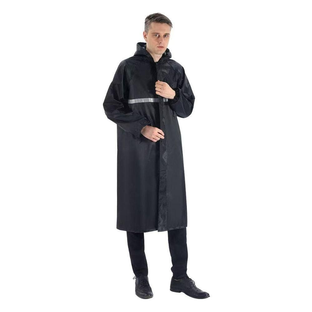 Capa De Chuva Longa Impermeável Com Capuz Com Visor Adulto Faixa Refletiva Masculino Feminina preto