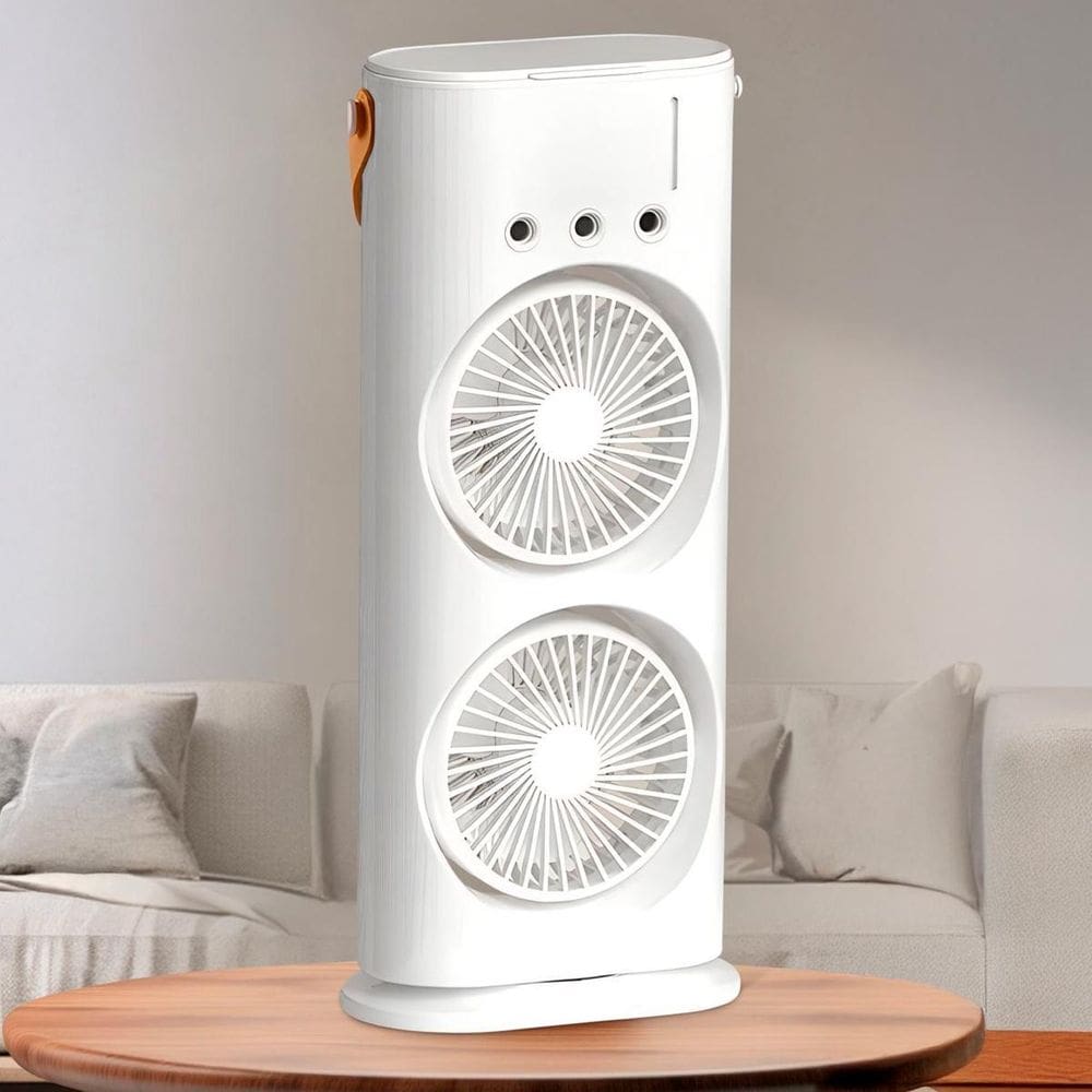 Ventilador Torre Usb Potente Duplo Mesa Led Umidifica Bem