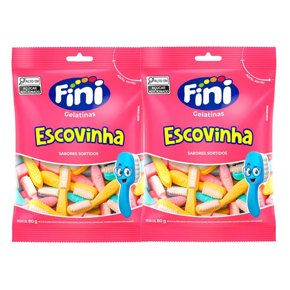 Kit 2 Balas de Gelatina Fini Escovinha Sabor 80g