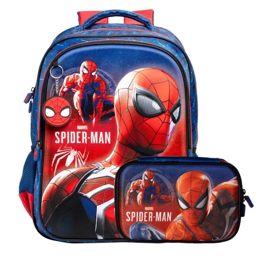 Kit Escolar Homem-Aranha 2 em 1: Mochila de Costas 3D + Estojo Xeryus Marvel