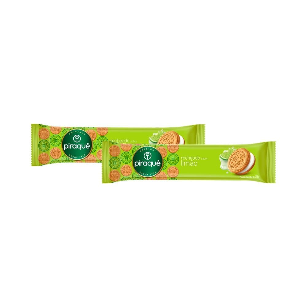 Kit 2 Biscoito Piraquê Recheado Sabor Limão 76g