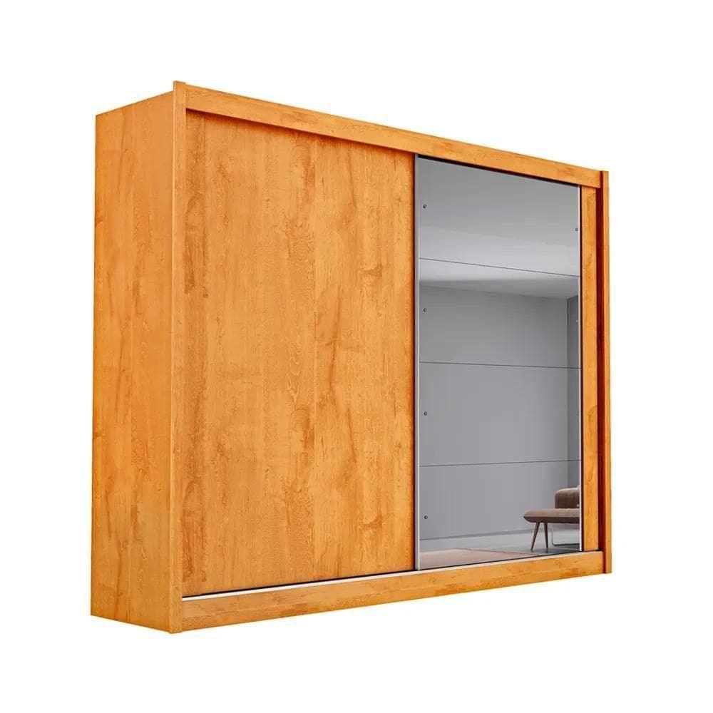 Guarda Roupa Casal Com Espelho 2 Portas 4 Gavetas Creta Off White E Peroba