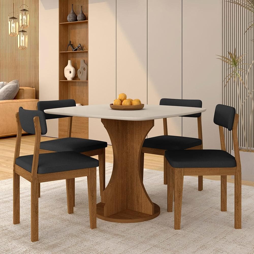 Mesa De Jantar Tampo Orgânico Marshall + 4 Cad. Fre/off/s.preto - M.a