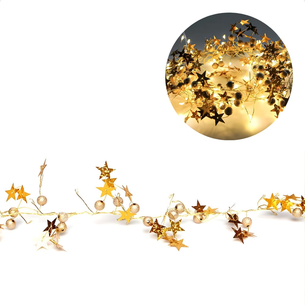 Cordão Luminoso Natalino 1,8 Metros Led Estrelas Douradas Taschibra