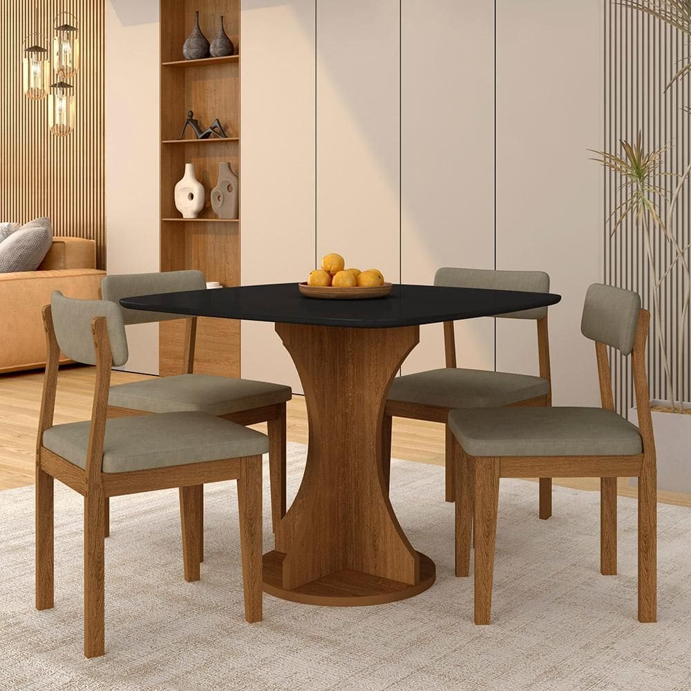 Mesa De Jantar Tampo Orgânico Marshall + 4 Cad. Fre/pto/s.capucc - M.a