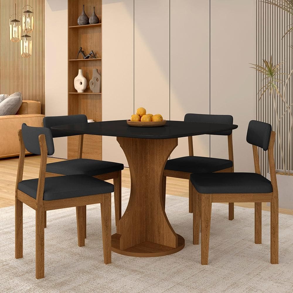 Mesa De Jantar Tampo Orgânico Marshall + 4 Cad. Fre/pto/s.preto - M.a
