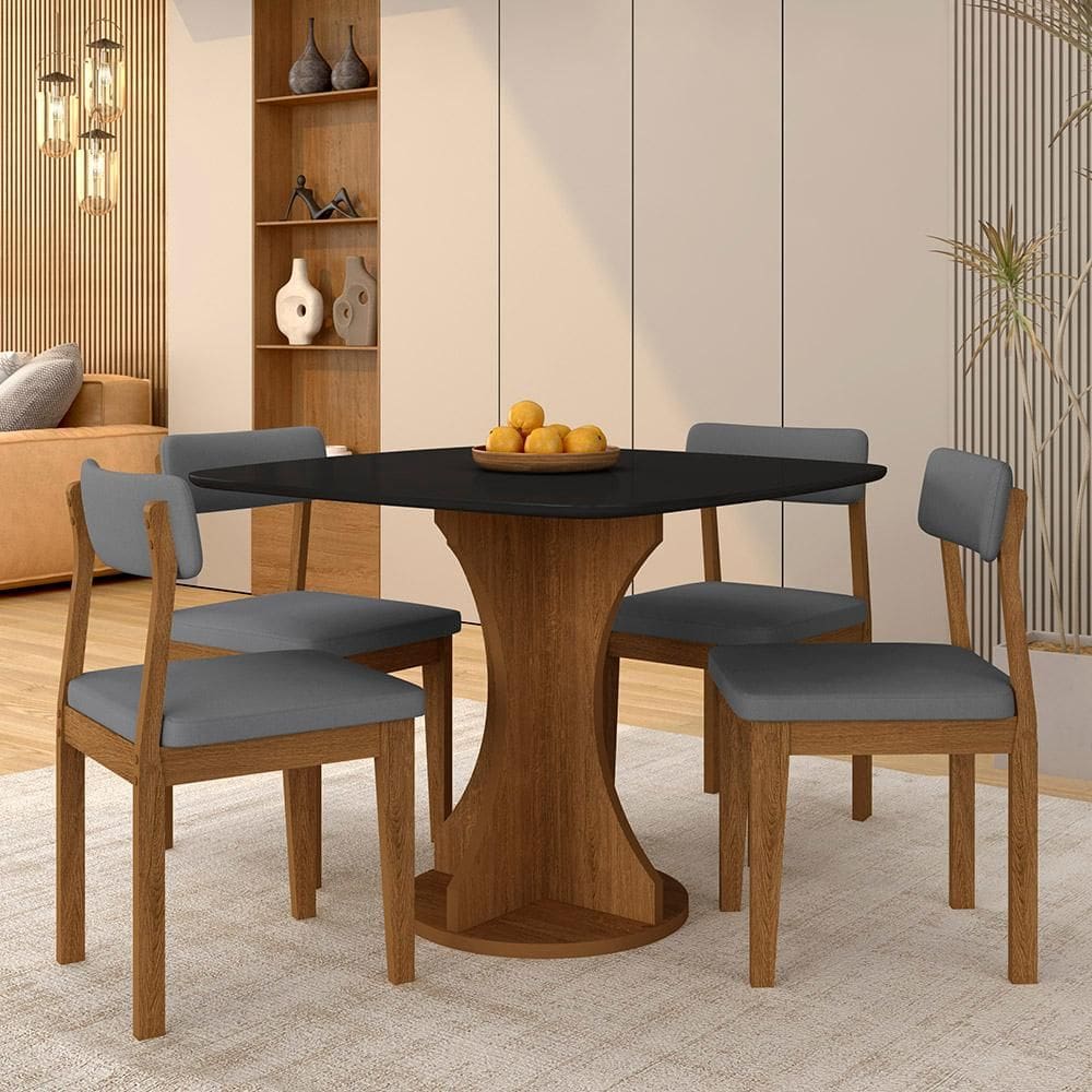 Mesa De Jantar Tampo Orgânico Marshall + 4 Cad. Fre/pto/s.cinza - M.a