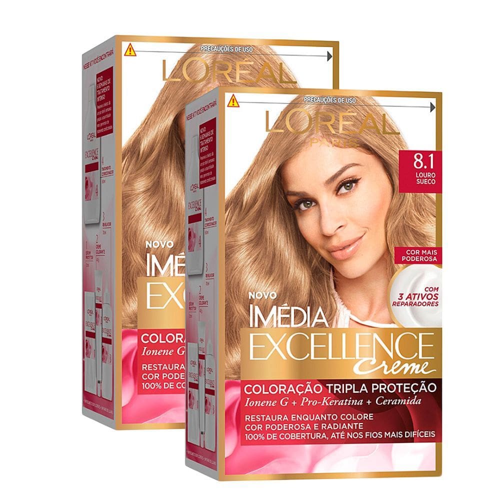 Kit 2 Tintura Creme Imédia Excellence L`oréal Louro Sueco 8.1 Kit