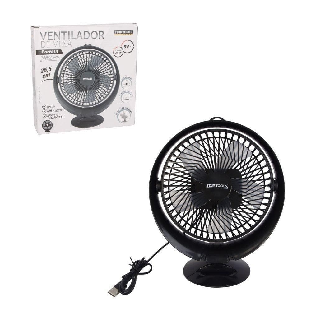 Ventilador De Mesa Redondo Portátil Com Usb - Preta