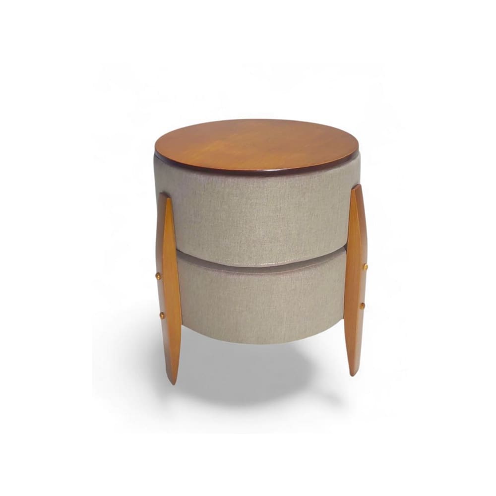 Puff Vira Mesa Estofado Redondo Pés Madeira Maciça -Mumbai