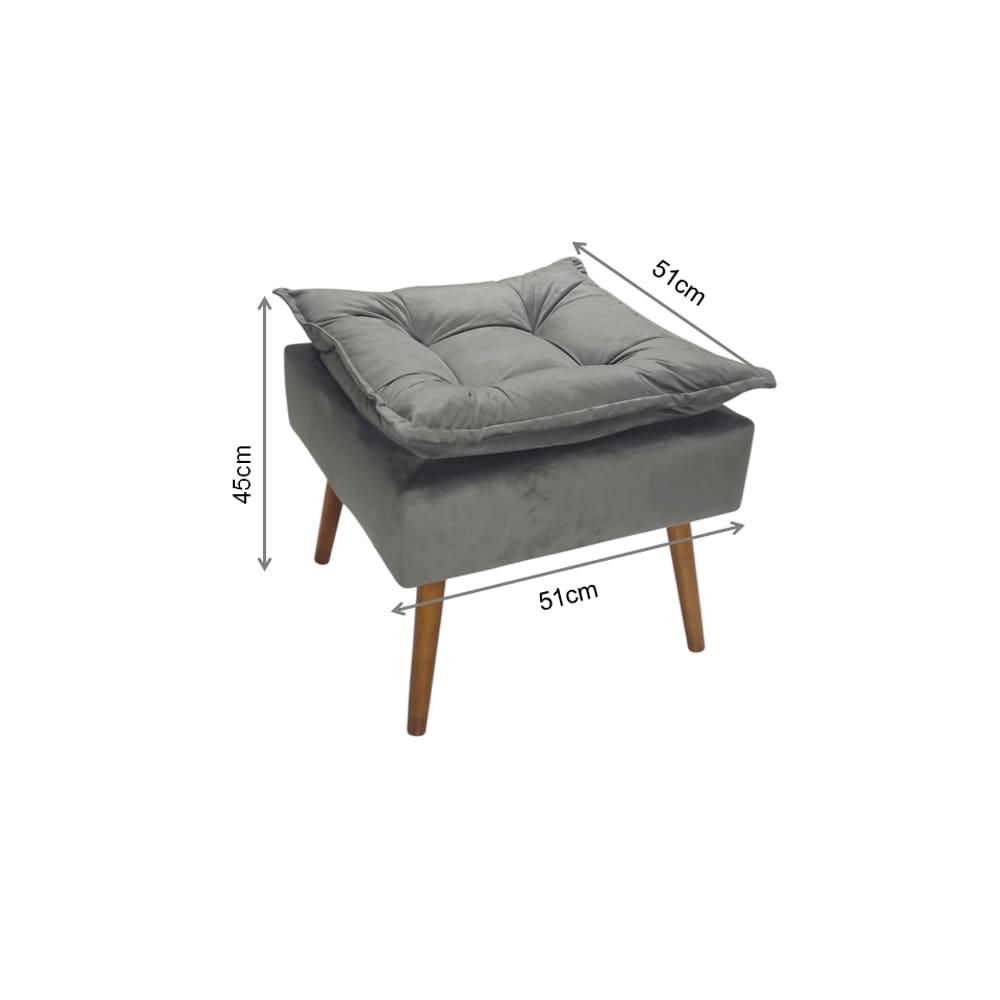 Puff com Pés Palito em Madeira Maciça Estofada -Valência