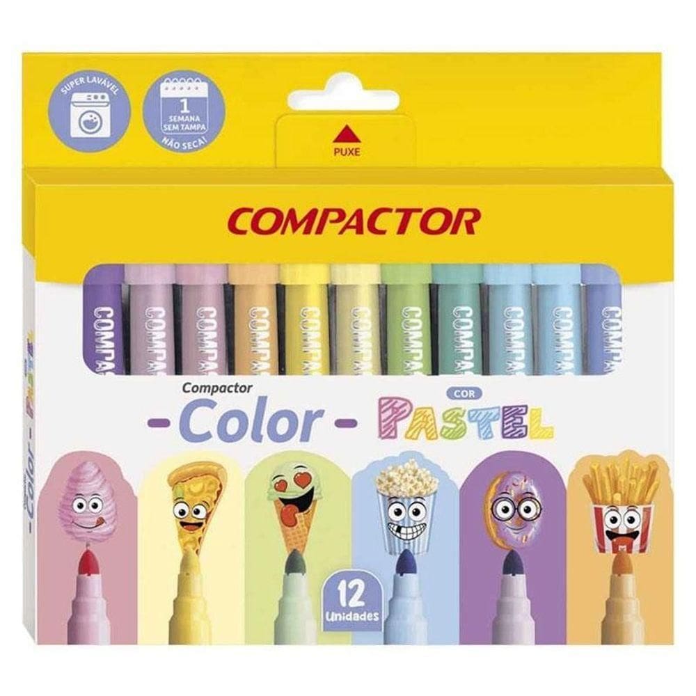 Canetinha Hidrográfica Color Pastel 164022 12 Cores - Compactor