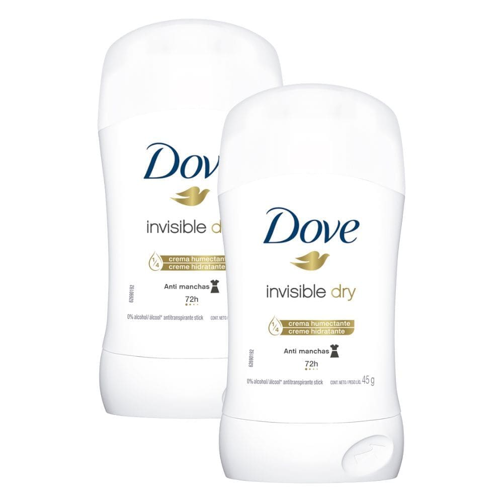 Kit 2 Desodorante Dove Invisible Dry Anti Manchas 72h Stick 45g