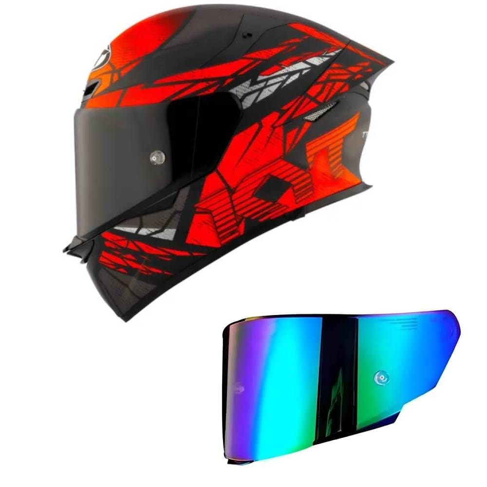 Capacete KYT TT Revo Combustion Preto e Vermelho Mais Viseira Camaleão