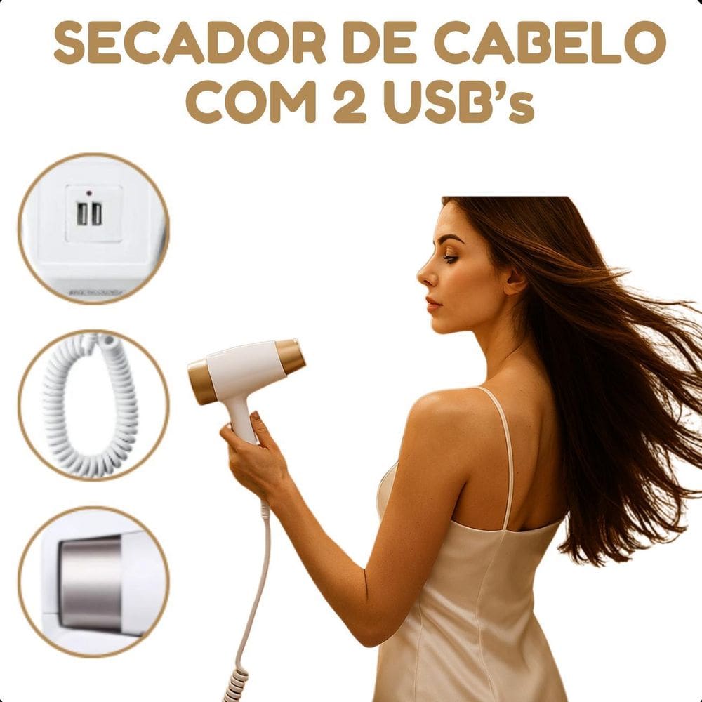Secador Compacto Branco Fixo Para Hotéis E Spas 220V