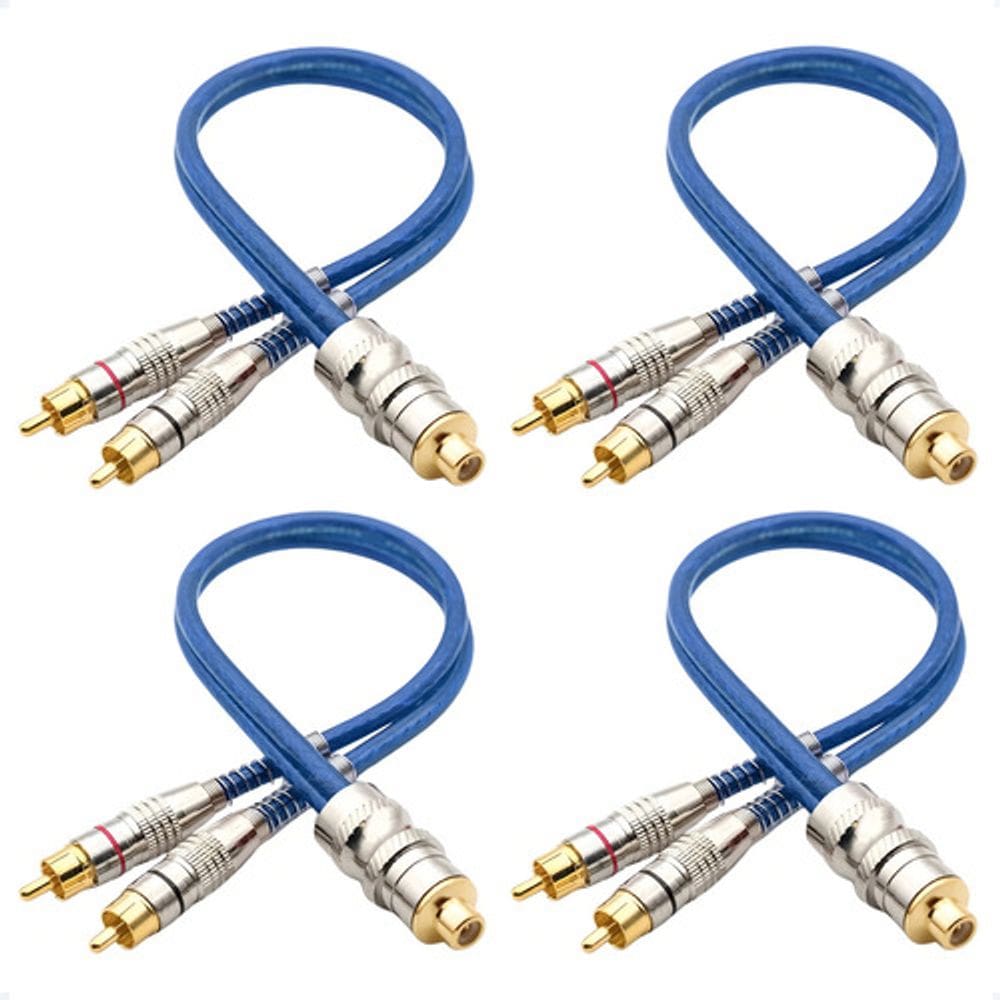 4 Cabos Y Rca 2 Machos 1 Fêmea Prime Plug Metal 5mm Azul Blindado Pontas Banhados A Ouro Químico