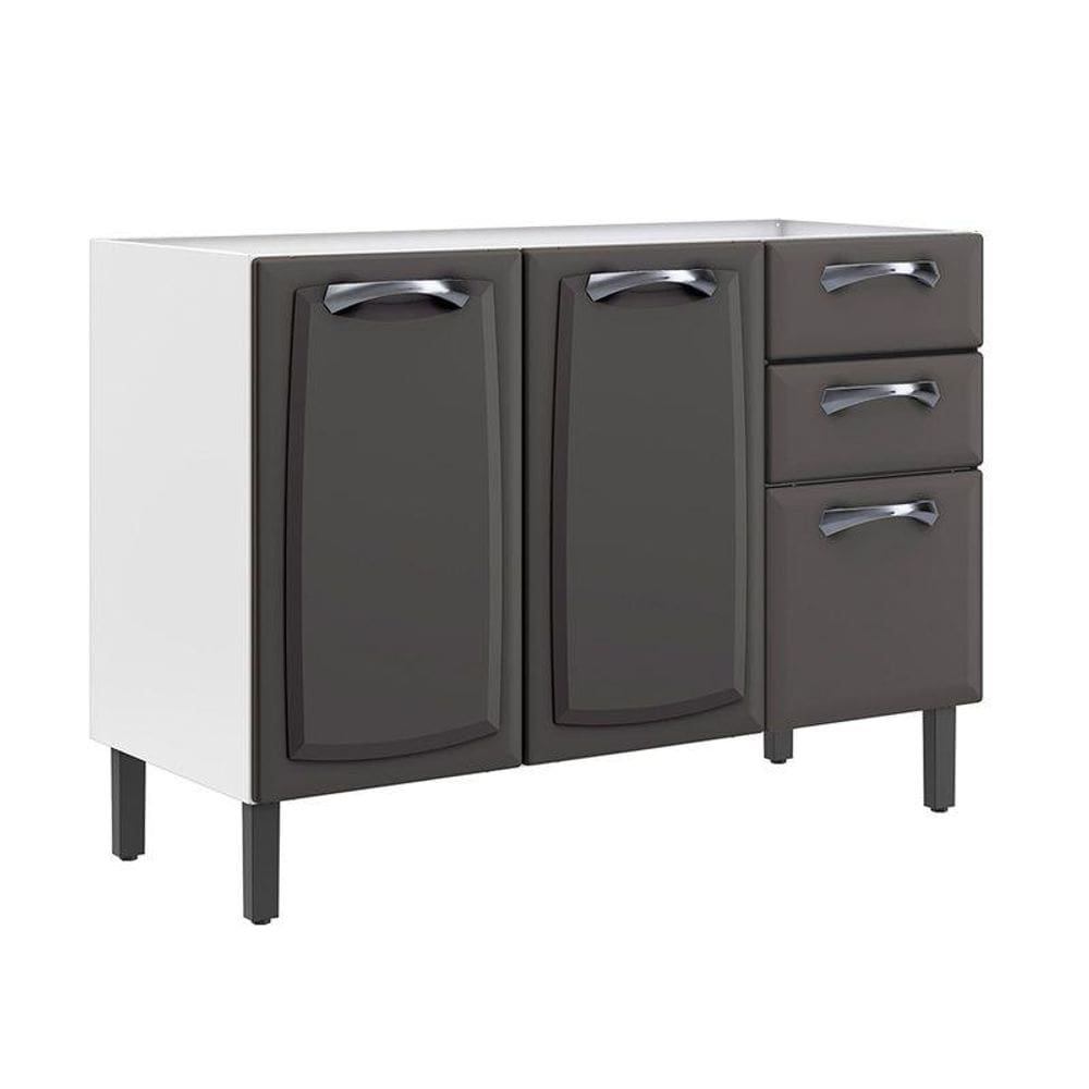 Balcão em Aço 3 Portas 2 Gavetas Grafite S/TAMPO New Premium