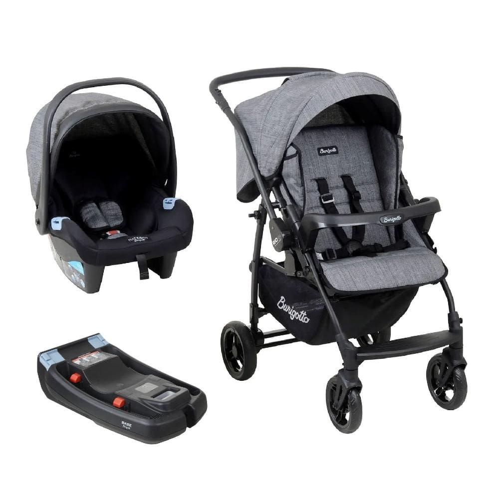 Kit Carrinho RIO 22- Preto Mesclado Burigotto com Bebê conforto + Base Belted
