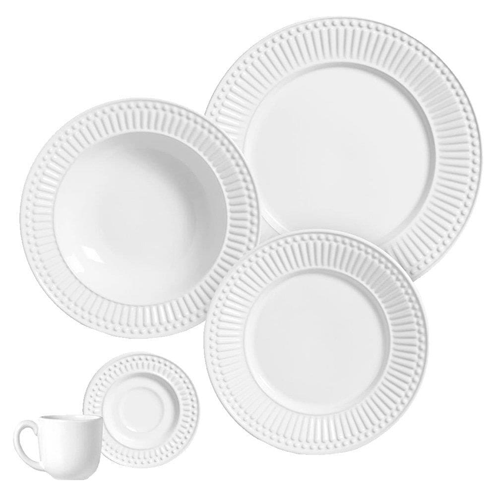 Aparelho de Jantar/Chá Porto Brasil Roma | 20 Peças, Cerâmica, Branco