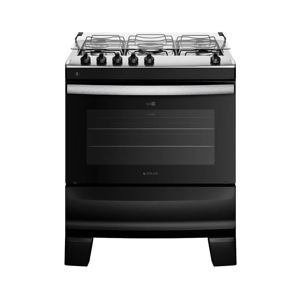 Fogão Atlas Agile Up Piso 5 Bocas Preto Mesa de Inox Bivolt (300001649)