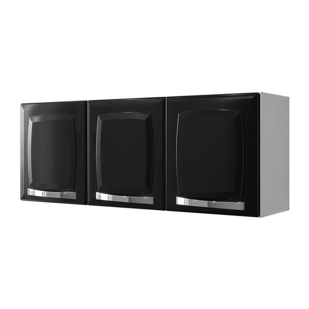 Armário Aéreo de Cozinha Preto 3 Portas Rose