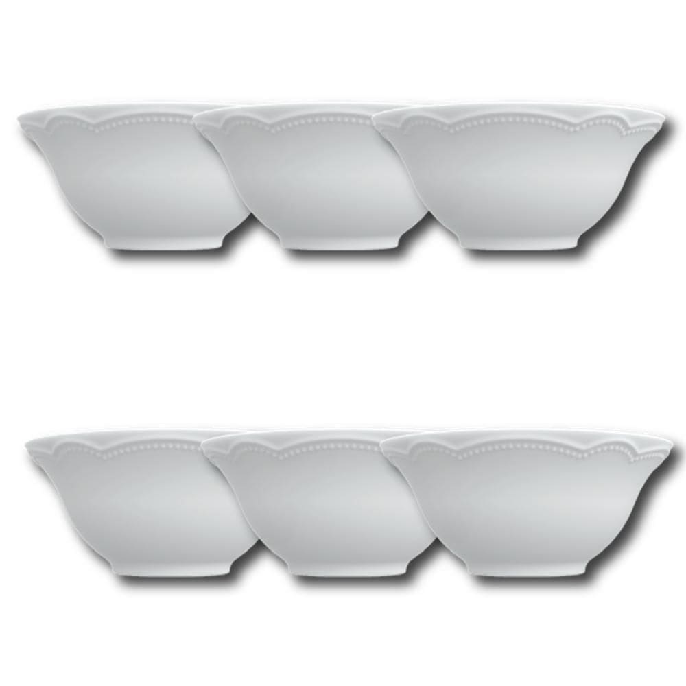 Kit 6 Bowl Tigela Sobremesa Relevo Cottage 510 ml Branco