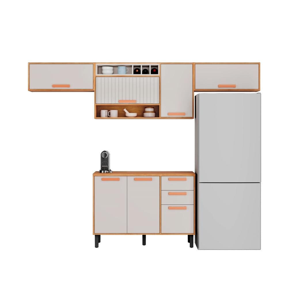 Cozinha Compacta em MDP Itatiaia Nápoles Off White e Cinamomo 280cm