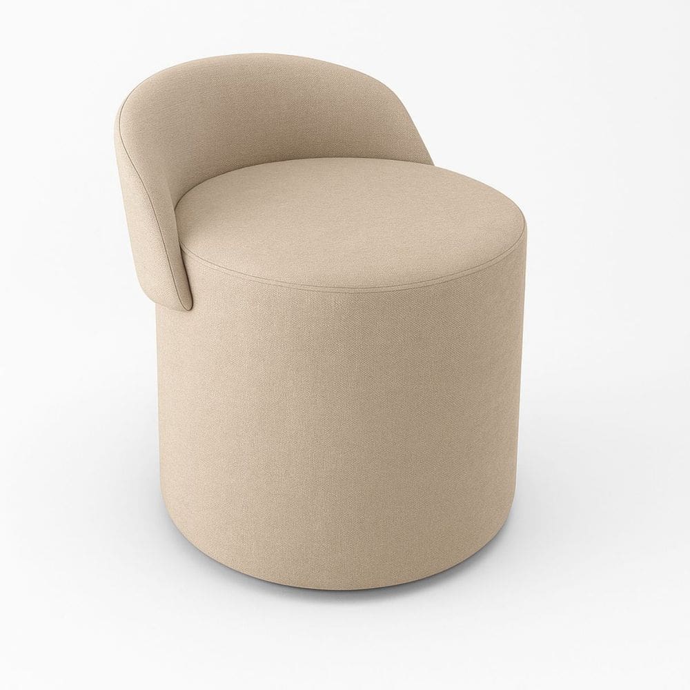 Puff Encosto Redondo Linho Confortável Sala Quarto Moderno